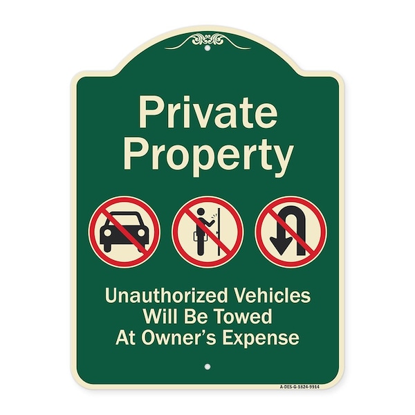 Designer Series-Private Property Unauthorized Vehicles Towed No Cars, 24" x 18", G-1824-9914